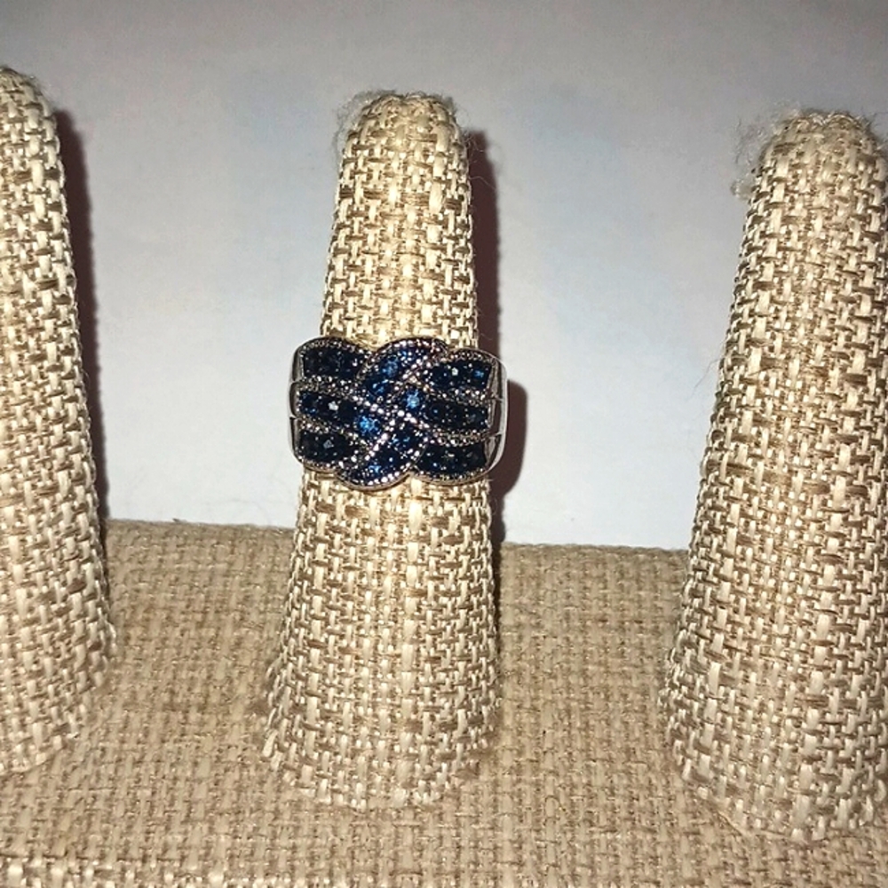 INDIGO SILVER PLATED WITH MINI CRYSTALS RING